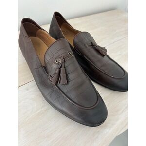 Kazar Mens Brown Croc Embossed Leather Tassel Loafers EU 45‎ 68576-08-02